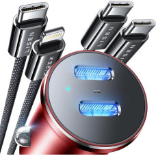 LISEN raudonas 90 W automobilinis USB C įkroviklis su USB C kabeliu ir 