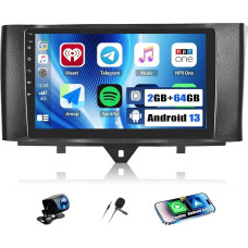 CAMECHO 2+64G Android 13 9 colių automobilinis radijas Mercedes Benz Smart Fortwo W451 2011-2015 su belaidžiu Carplay Android automobiliu, GPS navigacijos radijas su jutikliniu ekranu HD su Bluetooth WiFi RDS FM + atbuline eiga