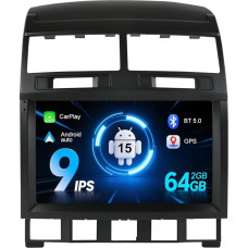 2G + 64G Android 15 automobilinis radijas VW Touareg 7L 2003-2010 9 colių stereo su belaidžiu CarPlay ir Android Car, GPS navigacija, DSP, USB, galinio vaizdo kameros palaikymas, vairo valdymas