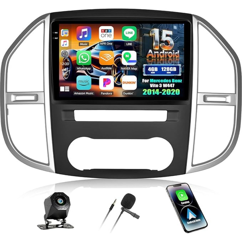CAMECHO 4+128G 10 Zoll Android 15 Autoradio für Mercedes Benz Vito 3 W447 (2014-2020) mit Wireless Carplay Android Auto, GPS Navi Radio Touchscreen HD mit Bluetooth WiFi RDS FM +Rückfahrkamera