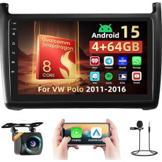 4+64G Roinvou Android 15 Qualcomm 8 Core Car Radio for VW Polo 2011-2016, 9 colių jutiklinis ekranas Radio CarPlay Android Car Bluetooth Car WiFi GPS FM/RDS DSP 3D Car Model Showcase SWC Rear View Camera