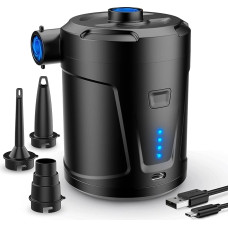 Elektrinis oro siurblys, 5200 mAh įkraunamas akumuliatoriaus oro siurblys, baseinas, vaikai, mini oro siurblys, elektrinis pripūtiklis su 3 oro purkštukais, greitas pripučiamasis pripučiamasis pripučiamos valties / oro čiužinys