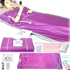 Infrared Sauna Blanket, 2 Zone Infrared Sauna Blanket with Zip, 100 Shower Caps, 10 Bath Bags, Detox Therapy Sauna, Portable Oxford Sauna Blanket, Remote Control, Electric Blanket, Sweating