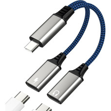 USB C Kopfhörer Splitter (2in1) für Apple Adapter Typ C Ladegerät für iPhone 17 16 15 Pro Max Kompatibel mit Samsung AUX Audio Dongle Jack Adapter Kabel Kopfhörer Port Konverter für iPad Schnellladung