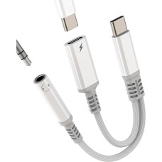 USB C auf 3,5 mm Klinkenadapter (2-in-1) Kopfhörer AUX Typ C Audio Ladegerät Splitter Kabel für Apple iPhone 17 16 15 Pro Max Kompatibel mit Samsung Kopfhörer-Adapter Dongle Kfz-Ladegerät für iPad