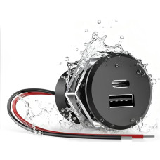 GZV USB kištukinis lizdas Motorhome 12 V, aliuminis, vandeniui atsparus įkrovimo kištukinis lizdas 12 V, 48 W, USB-C tvirtinimo dėžutė su PD 3.0 ir QC 3.0, skirta automobiliui, kemperiui, valčiai ir karavanui