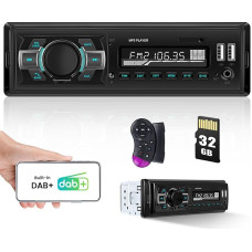 DAB/DAB+ Plus Car Radio Bluetooth 5.0 FM 7 Colours with 1 DIN with Bluetooth Hands-Free Kit, Single DIN Radio Stereo with USB/32G SD Card/MP3 Player, Support Audio Recording Digital Radio