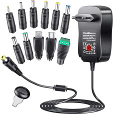 PChero 48W Universal AC/DC Power Supply Adapter Switching Power Supply with 11pcs Adapter Tips, 5V 6V 7.5V 9V 12V 15V 19V 20V 2.5A 4A, Includes Mini & Micro USB Plug, for Household Electronics and LED Strips