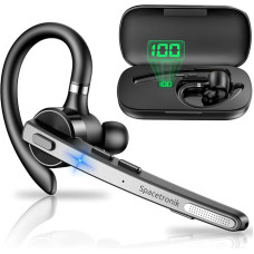 Spacetronik Bluetooth Headset with Microphone, Hands-Free Ear, Bluetooth 5.2, Dual Mic with Noise Cancellation, 15 Hours Talk Time, Headset Mobile Phone for iPhone, Android