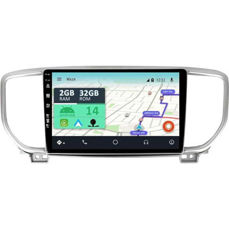 [2GB + 32GB] Android 14 automobilinis radijas su navigacijos sistema KIA KX5 / Sportage 4 (2016-2019) 9 colių jutiklinis ekranas su kamera DAB/GPS/Steering Wheel Control/MirrorLink/Bluetooth 5.0/WiFi/USB/4G