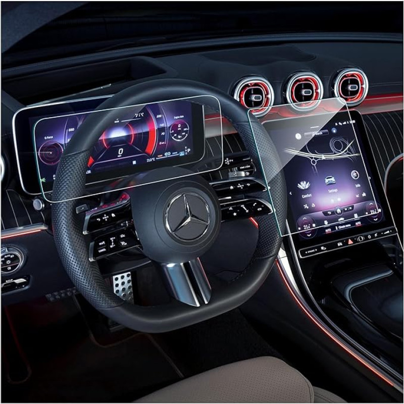 HD serijos 9H ekrano apsauga 2 vnt., skirta M-ercedes Benz C klasės W206 2021-2025 ir GLC X254 2022-2025 su 11,9 colių navigacijos ir 12,3 colių kabinos ekrano apsauga