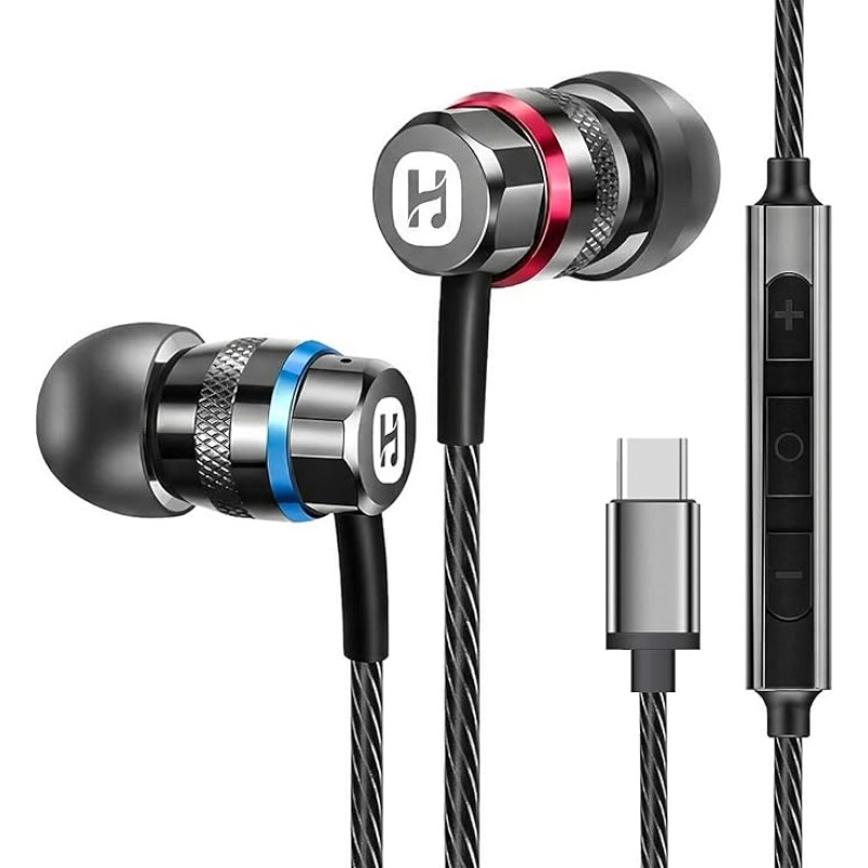 HIFI WALKER A1 ausinės su mikrofonu, USB-C laidinės vidinės ausinės, dinamiškas krištolo skaidrumo garsas, aukštos raiškos ausinės muzikai ir skambučiams