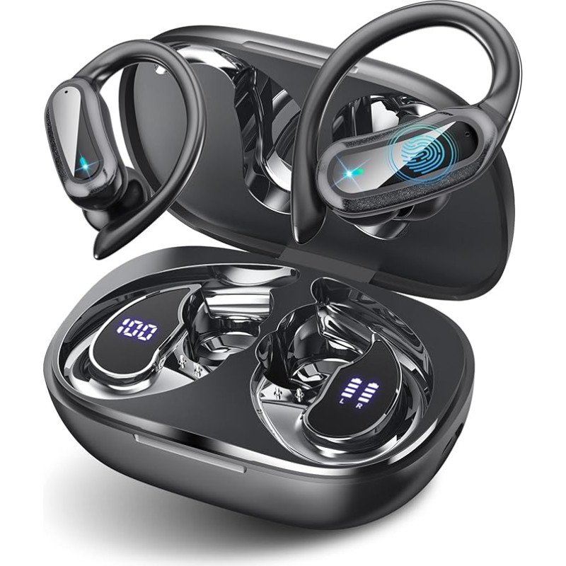 TRAUSI Kabellose Bluetooth-Kopfhörer, Bluetooth 5.3 Stereo, Over-Ear-Kopfhörer, Mikrofon mit Geräuschunterdrückung, IPX7 wasserdichtes Headset für Workout/Laufen, Schwarz