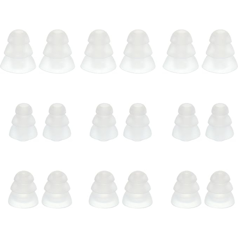 6 poros silikoninių ausų kištukų Trigubo flanšo mažo triukšmo ausų kištukai, skirti 4 mm-5 mm vidiniam skersmeniui Vidinė skylė 4 mm S/M/L, skaidrūs
