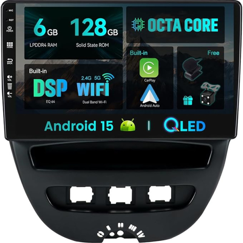 SXAUTO - 6G + 128G - Android 15 IPS automobilinis radijas Toyota Aygo/Peugeot 107/Citroen C1 (2005-2014) - Integruotas Carplay/Android Car - Kamera + mikrofonas - DAB vairo valdymas Fast-Boot 360-CAM -2 DIN