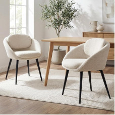 Moderne Esszimmerstühle 2er Set Rund Polsterstuhl mit Armlehne Chenille Küchenstühle mit Doppellagige Rückenlehne für Esszimmer Schlafzimmer und Wohnzimmer, Beige