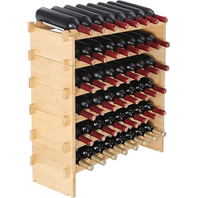 VEVOR Vyno stovas Vyno stovas 48 buteliams, bambuko butelių stovas su 6 skyriais, sukraunamas derliaus vyno stovas iš metalo rūsiui, barui, sandėliavimo patalpai ir kt. Butelių laikiklis Vyno butelių stovas 60 kg apkrova