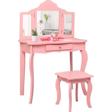 RELAX4LIFE Children's Dressing Table Set with Stool and Removable Mirror, Princess Dressing Table with Drawer, Wooden Dressing Table, Makeup Table for Girls 3-7 Years, 70 x 34 x 104 cm (Pink)