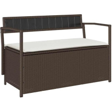 vidaXL Garden Bench with Storage Space and Cushion, Brown Poly Rattan, Garden Bench, Park Bench, Outdoor Bench, Patio Bench, Outdoor Bench, Garden Furniture