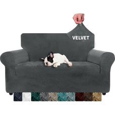 XINEAGE Velveto sofos užvalkalas 2 sėdimoms vietoms, ištempiamas sofos užvalkalas svetainei, storas minkštas sofos užvalkalas, neslystantis sofos užvalkalas šunims, naminiams gyvūnėliams (2 sėdimos vietos, pilka)