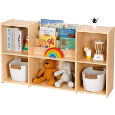 OOOK Montessori knygų spinta ir žaislų organizatorius, 2 aukštų horizontali knygų spinta, žaislų laikymo spinta su 5 skyriais ir knygų lentyna, idealus pasirinkimas vaikų kambariui, žaidimų kambariui