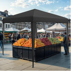 DWVO pavėsinė 3 x 3 m, iššokanti palapinė su laikymo krepšiu, visiškai atspari vandeniui, sulankstoma pastogė vestuvėms, lauko vakarėliams, stovyklavimui ir renginiams (juoda)