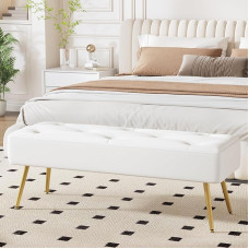 Minkštas suolas, lovos suolas, miegamojo suolas, 113,5 x 36,5 x 43 cm, makiažo suolas, prieškambario suolas, kojų suolelis, batų suolas, valgomojo suolas su metalinėmis kojomis iš dirbtinės odos, skirtas miegamajam, svetainei, prieškambariui,