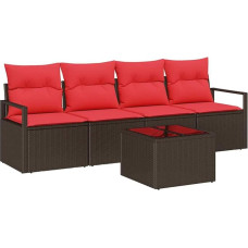 vidaXL Sofos komplektas 5 vnt Braun und Rot Poly-Rattan, Garten- und Terrassenmöbel, modernes Set, robuster Sofa, geflochtene Sitzgelegenheiten für Entspannung im Hinterhof