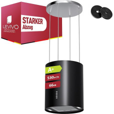 LEVIVO A+ salos gartraukis su laisva cirkuliacija ir 530 m³/h oro išėjimo našumu, salos gartraukis su 2 aktyviosios anglies filtrais, 1 riebalų filtru, 3 lygiais ir stiprintuvu, 2 šviesos diodais, ištraukiamasis gartraukis, juodas