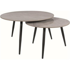 Kora B, sofos komplektas, Rund, Mattgrau, Keramik Marmoroptik, Metallgestell Schwarz, 80 cm ir 60 cm Durchmesser, 2 dalių