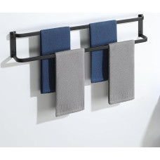 Black Wall Towel Holder, Double Towel Rail 80 cm, Tea Towel Holder Stainless Steel SUS304, Towel Stand for Kitchen, Bathroom