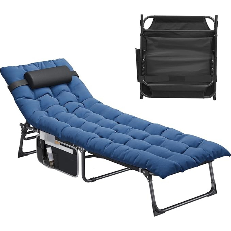 YITAHOME sulankstomas gultas su pagalve 190 x 68 x 31 cm, 5 reguliuojamų padėčių stovyklavimo gultas, gultas su galvūgaliu ir šonine kišene, iki 300 svarų keliamoji galia, skirtas sodui, baseinui, stovyklavimui, mėlynas