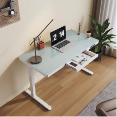 SONNI elektrinis reguliuojamo aukščio stalas, 120 x 60 cm, atnaujintas variklis su atminties funkcijomis, USB ir C tipo įkrovimo prievadas, daiktadėžė, stovimas stalas namų biurui, baltas, 70 kg apkrova