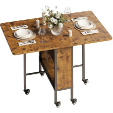 Folding Dining Table, Dining Room Table with Wheels, Kitchen Table with 6 Lockable Wheels and 2 Shelves for 2-4 People for Small Spaces, Dining Room, Kitchen, Living Room, Retro