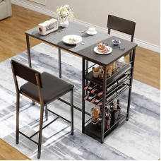 Dining Table Set for 2 People with Padded Chairs, Open Shelves and Cup Holders, Modern Industrial Design for Kitchen and Dining Room