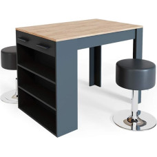 Vicco Bar Table, Dining Table, Bistro Table, Dining Table, Drawer, Shelf, Bar, White, Optionally with Bar Stools