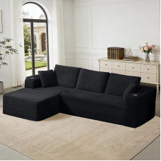 Modulinė lyninė sofa 102 colių/261 cm L formos berėmė sofa su šezlongu, 