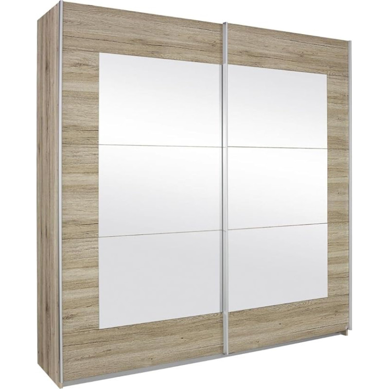 Rauch Alegro AP416.5112 Stumdomų durų spinta su 2 durimis 226 x 210 x 62 cm Veidrodžio priekis / korpusas: Dekoratyvinė spauda Sanremo ąžuolas šviesus
