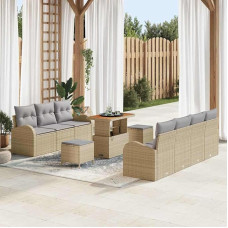 Garten-Sofa-Set mit Kissen und Stauraum 10-teilig Schwarz Poly-Rattan Sofaset mit Kissen 10 Outdoor-Sofa-Garnitur mit Staufächern 10er Set 10-teiliges Gartenmöbel-Set Poly-Rattan