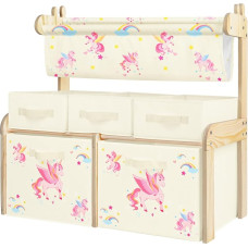Children's Shelf, Toy Shelf, Bookcase Children with 5 Storage Boxes, 1 Hanging Compartments, 3 Levels, Wooden Children's Cabinet for Children's Room, Playroom, Classroom, Unicorn