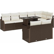Modulares Garten Sofaset 9 Stück Braun Poly Rattan Outdoor Sofa Set mit Kissen