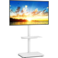 5Rcom TV Floor Stand with Bracket for 32-55 Inch TVs up to 40 kg, Height-Adjustable TV Stand with Swivel, High TV Stand with Black Wooden Base, Max VESA 400 x 400 mm (White)