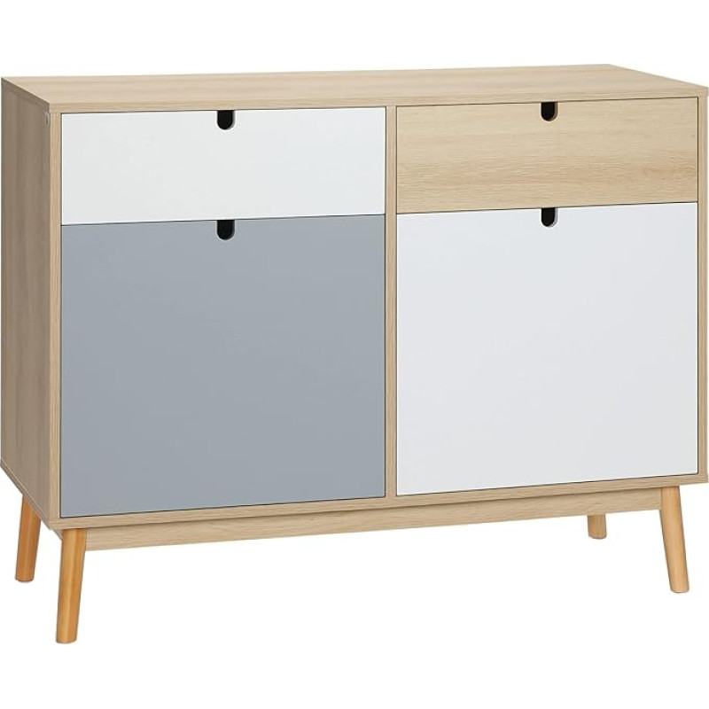 HOMCOM Svetainės spinta Svetainės spinta su 2 uždaromis spintelėmis ir 2 stalčiais Pušies mediena Pakeltos kojos virtuvei Miegamasis Prieškambaris 100 x 40 x 79,5 cm Įvairiaspalvė