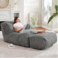 Hobestluk Big Bean Bag Lounger Kėdės Didelė Bean Bag kėdė suaugusiems Bean Bag sofa su atminties putų užpildu svetainei, miegamajam ar balkonui (Stripe Grey)