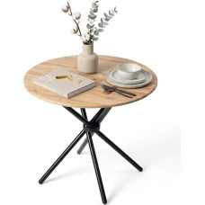 FurnitureR Round Dining Table 80 cm Diameter 75 cm Height Wood Effect Brown with Black Metal Frame Scandinavian Design Cedar Wood