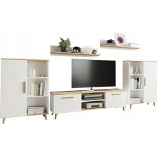 MATKAM Oslo 2 Living Room Furniture Set, 4 Pieces, 1 x TV Chest of Drawers H47 x W150 x D40 cm, 2 x Living Room Chest of Drawers H112 x W80 x D30 cm, 2 x Hanging Shelves H20 x W100 x D20 cm (White Artisan Oak)