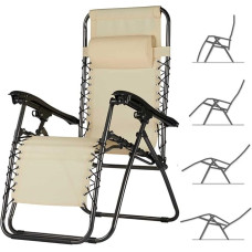 BAKAJI Gravity Zero Garden Lounger Recliner Chair Folding Space Saving Steel 22mm Tilting Fabric Fabric Made of Texilene Breathable Sea and Beach Outdoor Pool (Beige)