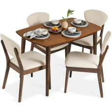 Best Choice Products Mid-Century 5 Piece Dining Set, Compact Modern Table and Chair Set for Home, Apartment with 4 Chairs, Upholstered Seats and Backrests, Wooden Frame, Cream/Walnut