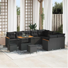 Modulares Gartensofa-Set 12-teilig mit Kissen in Schwarz aus Poly Rattan - Lauko sofos komplektas sodui ir terasai