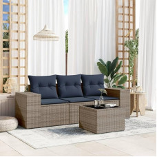 3-teiliges Gartensofa-Set mit Kissen aus grauem Polyrattan, modulares PE Rattan Sofa Set für Terrasse und Garten